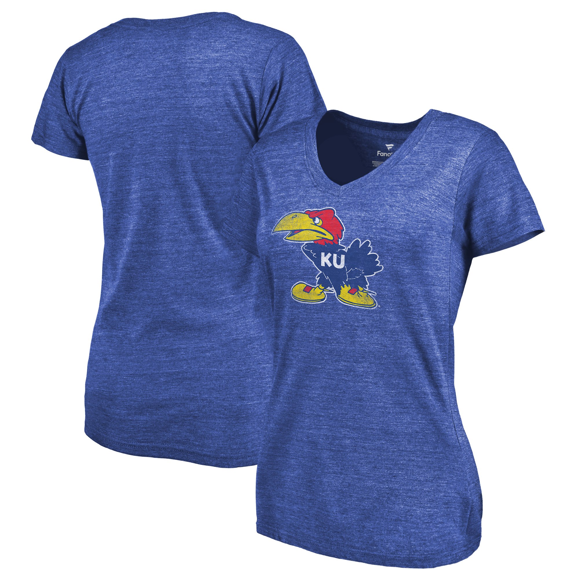 2020 NCAA Fanatics Branded Kansas Jayhawks Women Royal College Vault Primary Logo TriBlend VNeck TShirt->ncaa t-shirts->Sports Accessory